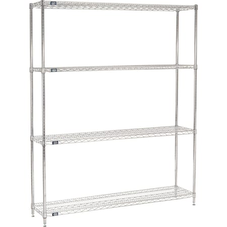 Nexel 4 Shelf, Chrome Wire Shelving Unit, Starter, 60inW x 12inD x 74inH B3149700